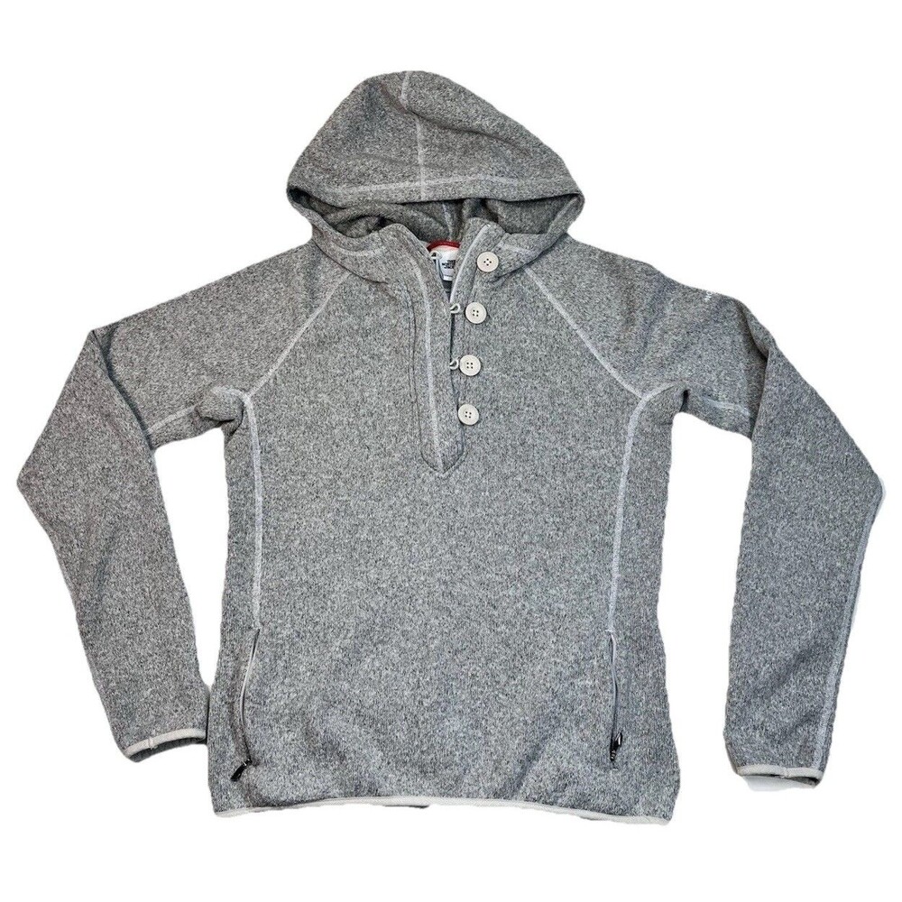 The North Face Womens M Gray Henley Thick Fleece Knit Pullover Sweater Hoodie
